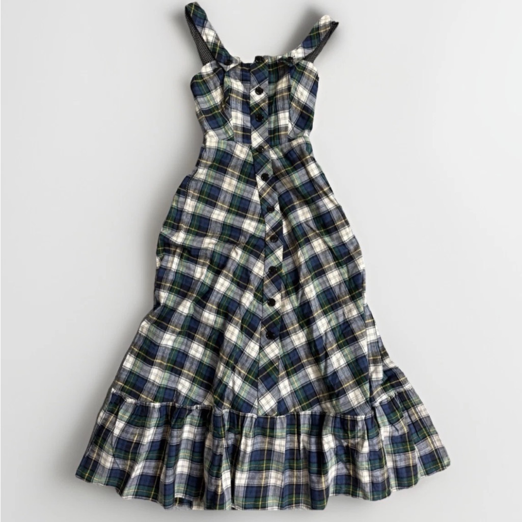 Vtg 70s “Denise Are Here!” Plaid Flannel Maxi Dress Sz 7/8 Retro Cottagecore